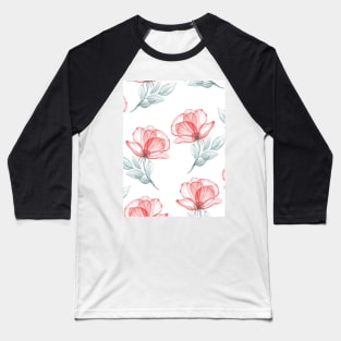 Red transparent roses watercolor print Translucent spring flowers romantic composition Baseball T-Shirt